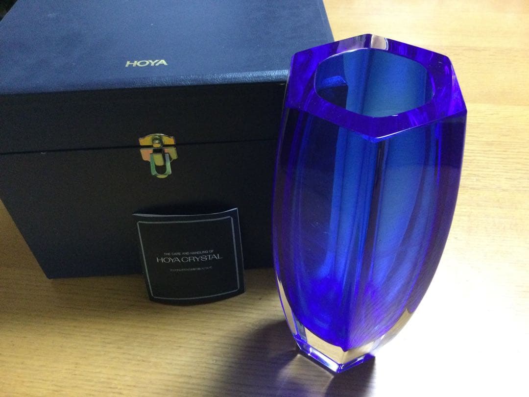 HOYA   最高級クリスタル　花瓶　ブルー　木製BOX  未使用