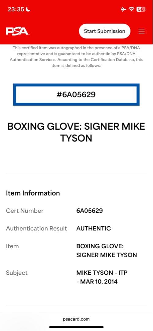 PSA鑑定済 本物 マイク・タイソン 直筆サイン入りボクシンググローブ