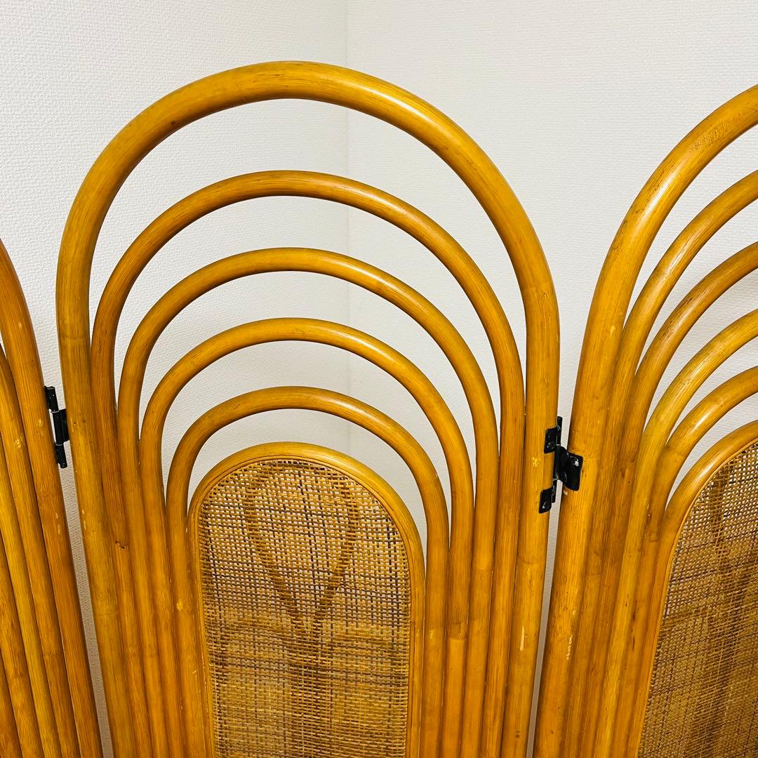 昭和レトロ エスニック 4連衝立 ラタンパーテーション 間仕切り パーティション