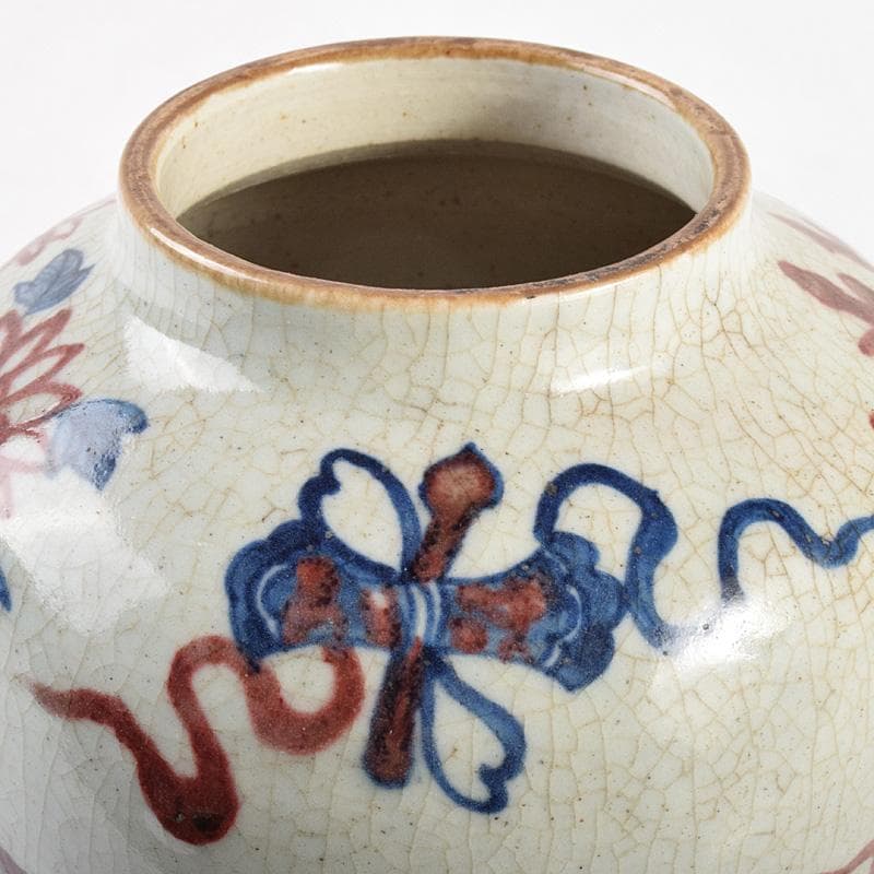 中国　青花釉裏紅　宝尽文　小壷　M　R5032