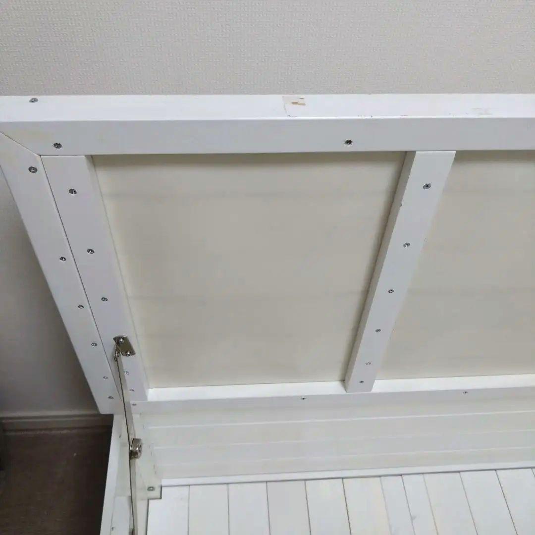 ホワイト木製収納付きベンチ