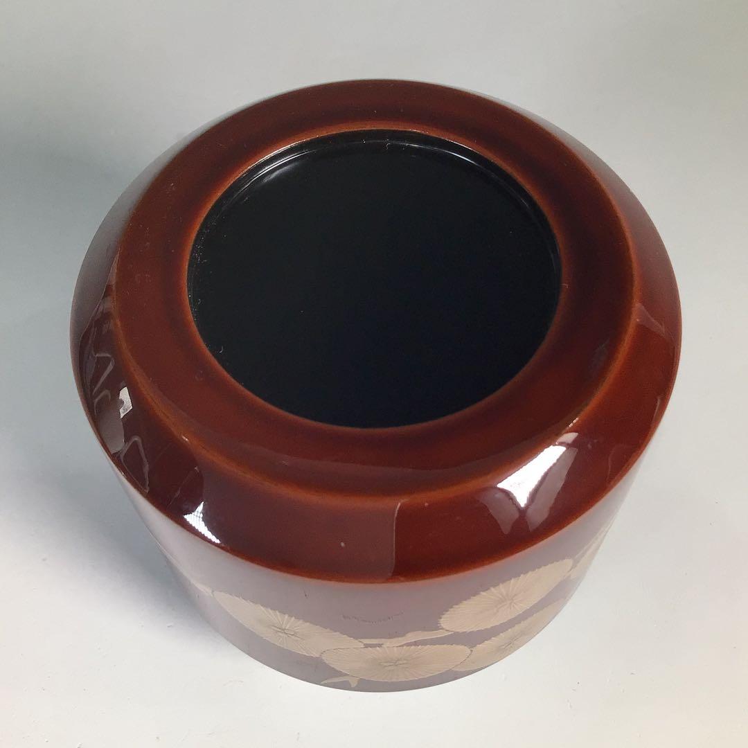 Ｎ８７７　棗　『岡田紫峯作』『溜塗』『松蒔絵』『雪吹棗』　共箱　茶道具