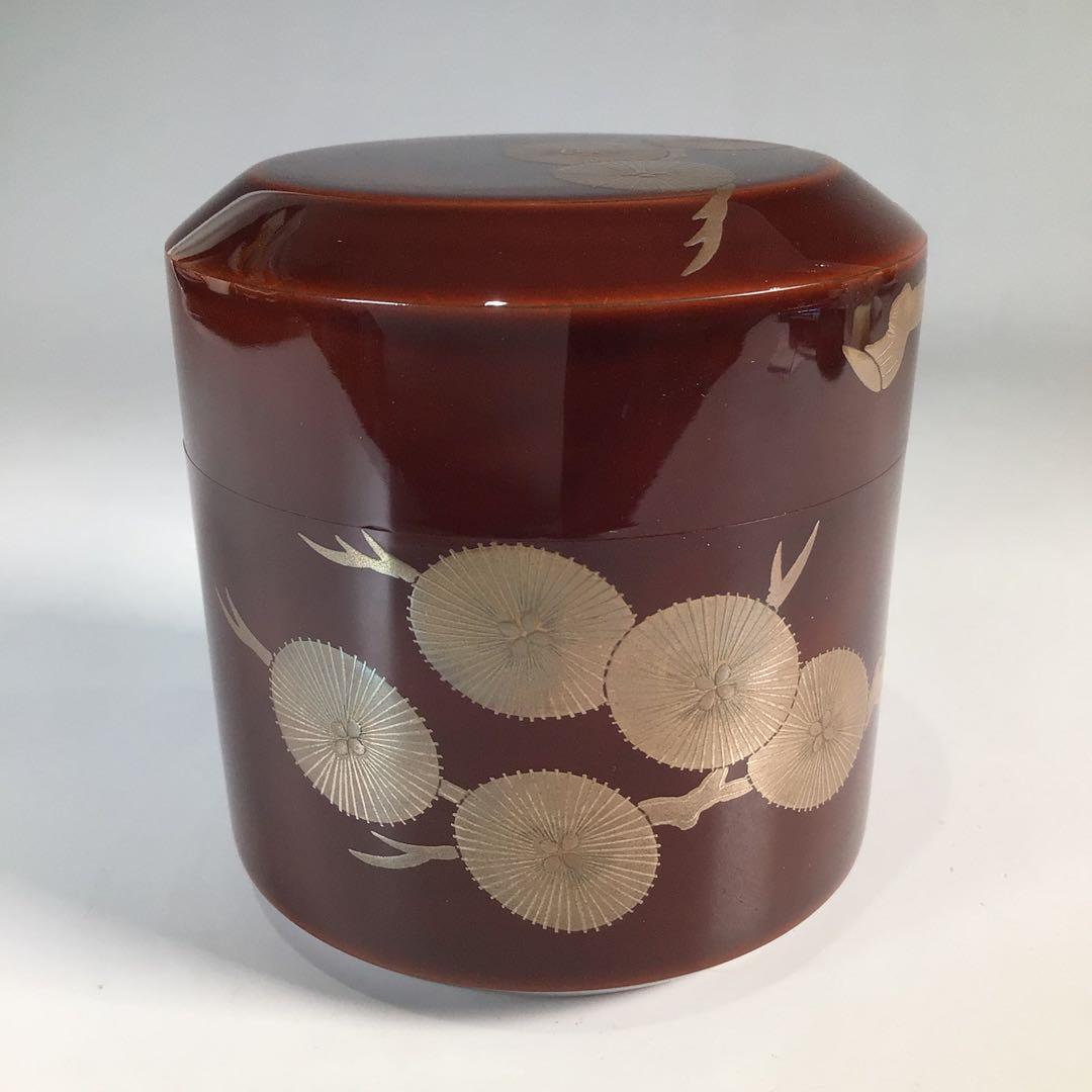 Ｎ８７７　棗　『岡田紫峯作』『溜塗』『松蒔絵』『雪吹棗』　共箱　茶道具