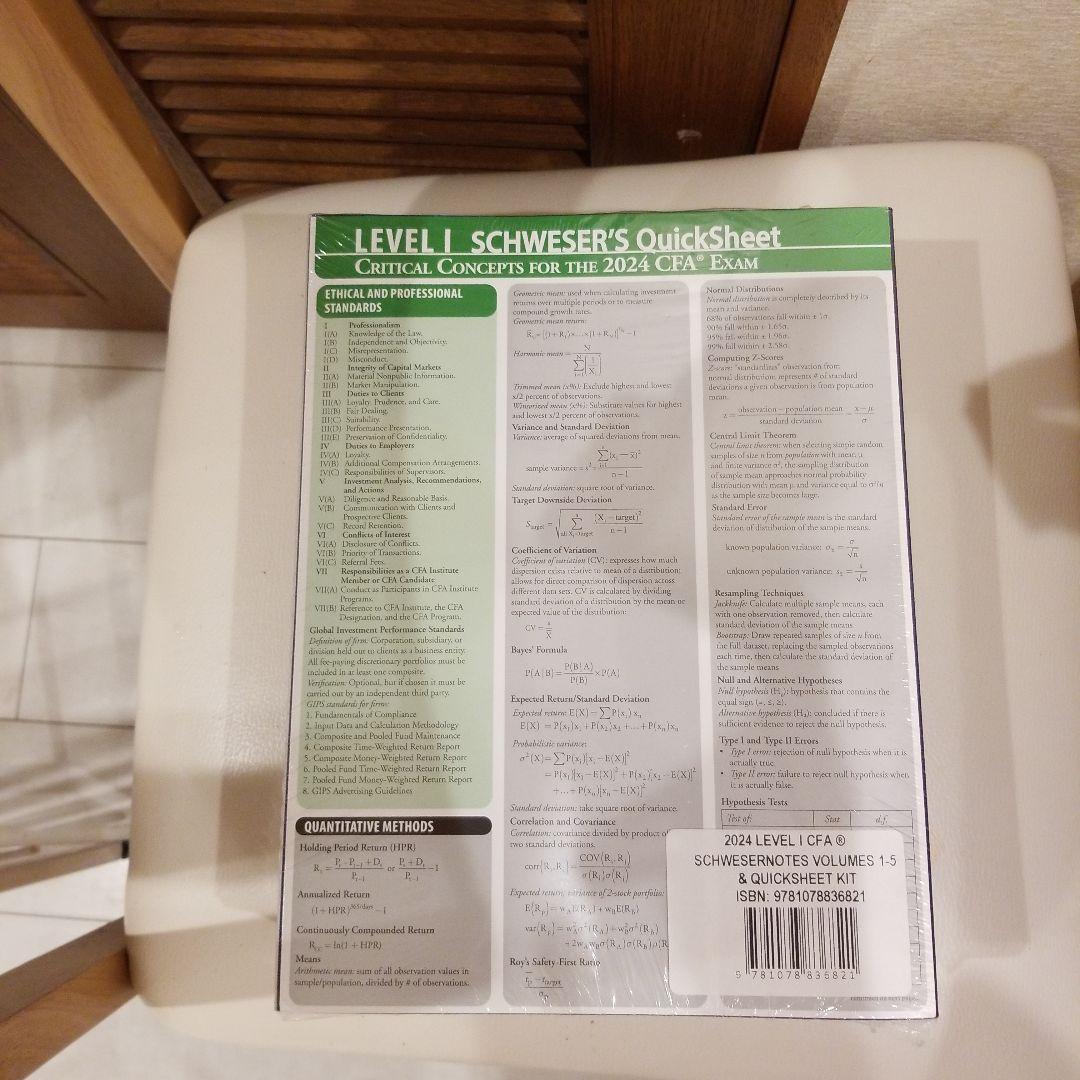 CFA Level1 Schwesernotes5冊, QuickSheet