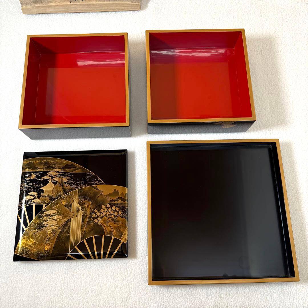 本物 中尾喜久二 山水蒔絵 冬 輪島塗 二段重