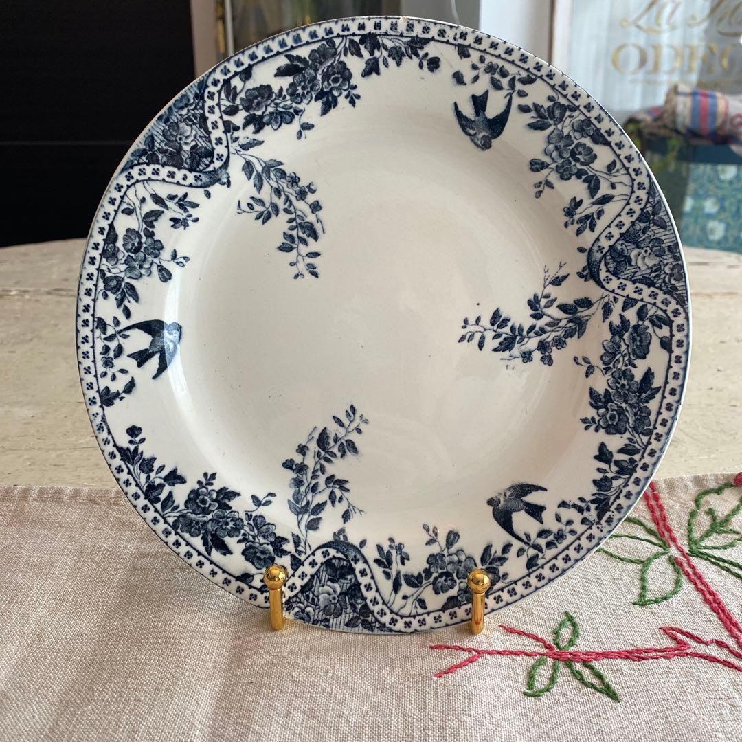 フランス　アンティークBordeaux プレート小鳥　ツバメ　lunéville