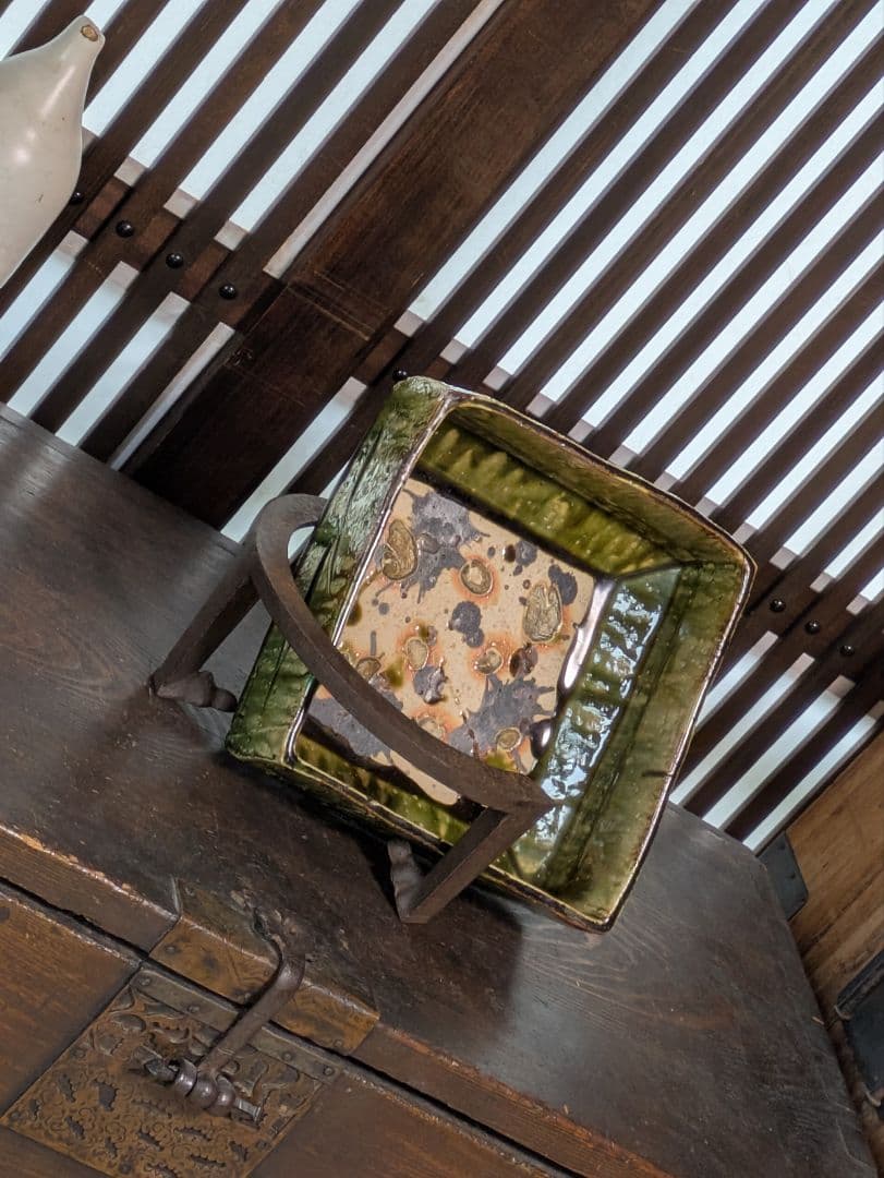 作家　橋口信弘作　織部　陶器　角鉢　深鉢