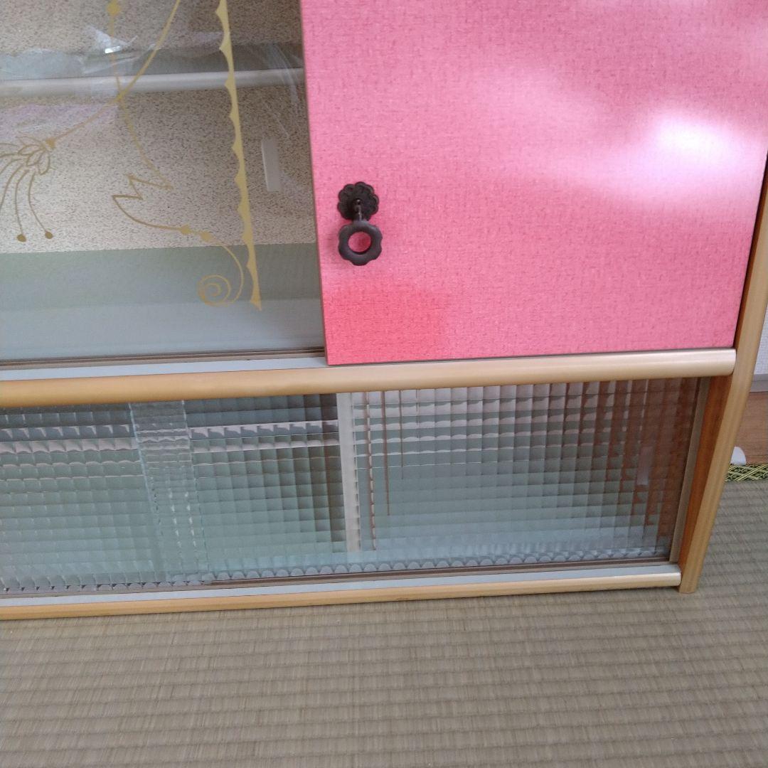 レトロ　飾り棚　吊り棚　モザイク硝子　シャビー　昭和　サイドボード　食器棚