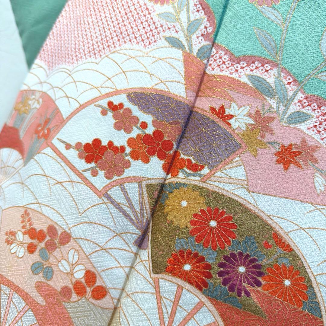 492 訪問着フルセット 正絹 ミントグリーン 淡緑 金彩 暈し染め フォーマル