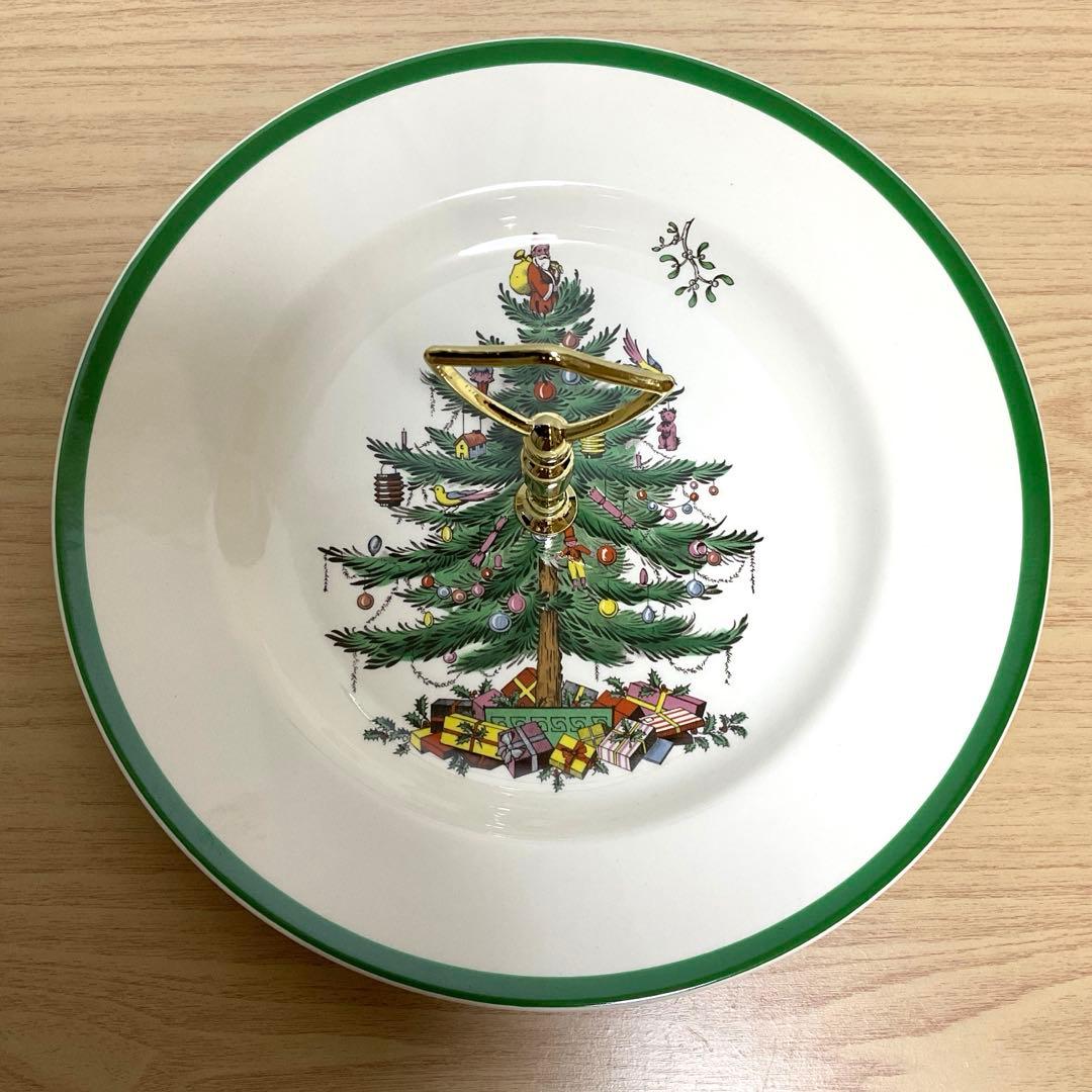 イギリス　スポード　クリスマスツリー　ハンドル付きプレート　トレイ①