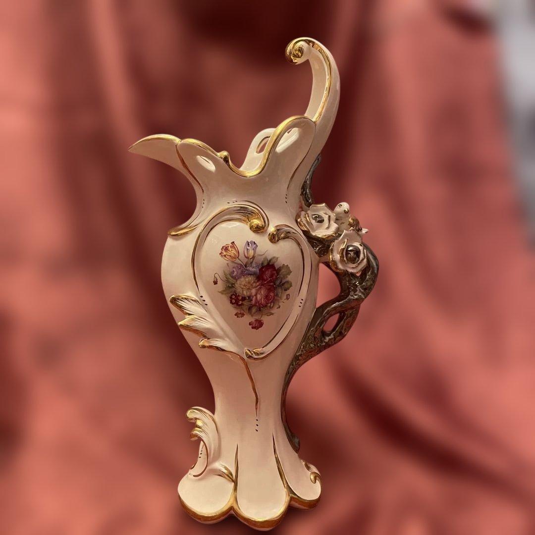 ロココ調ファン必見！ロココ調　ヴィンテージ希少品　薔薇柄花瓶　ヨーロッパ陶器