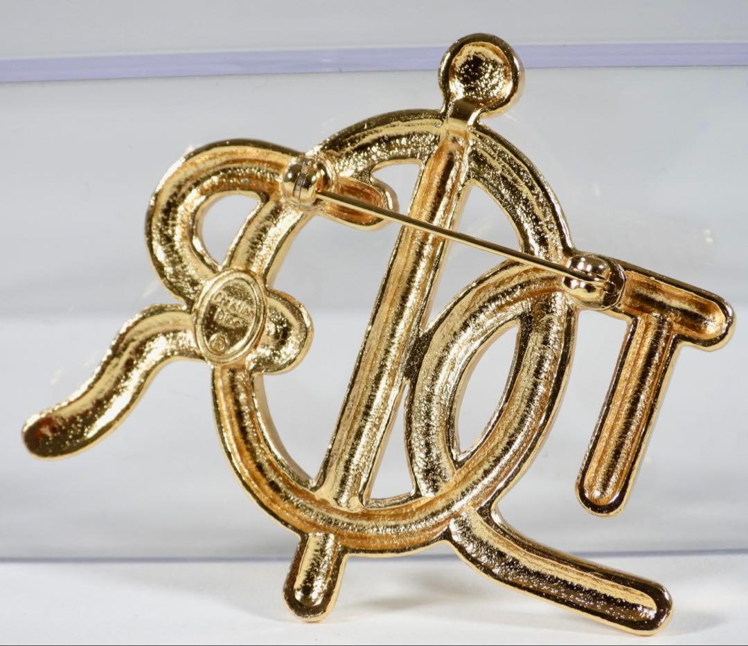 美品 DIOR ブローチ エンブレム ゴールド ラインストーン