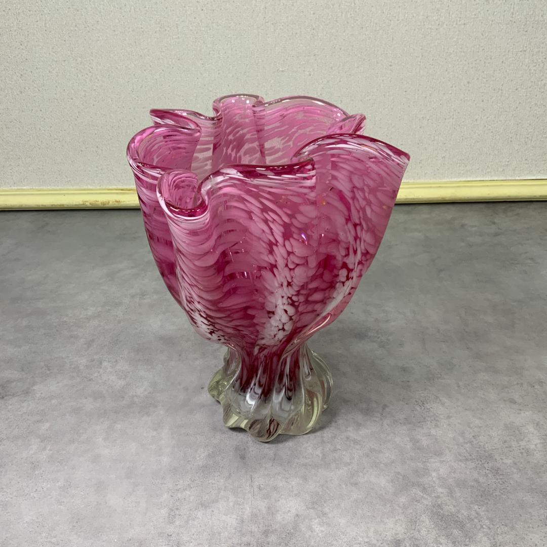 ジャパン ヴィンテージ ガラス ベース ドット ピンク×ホワイト 花器 花瓶