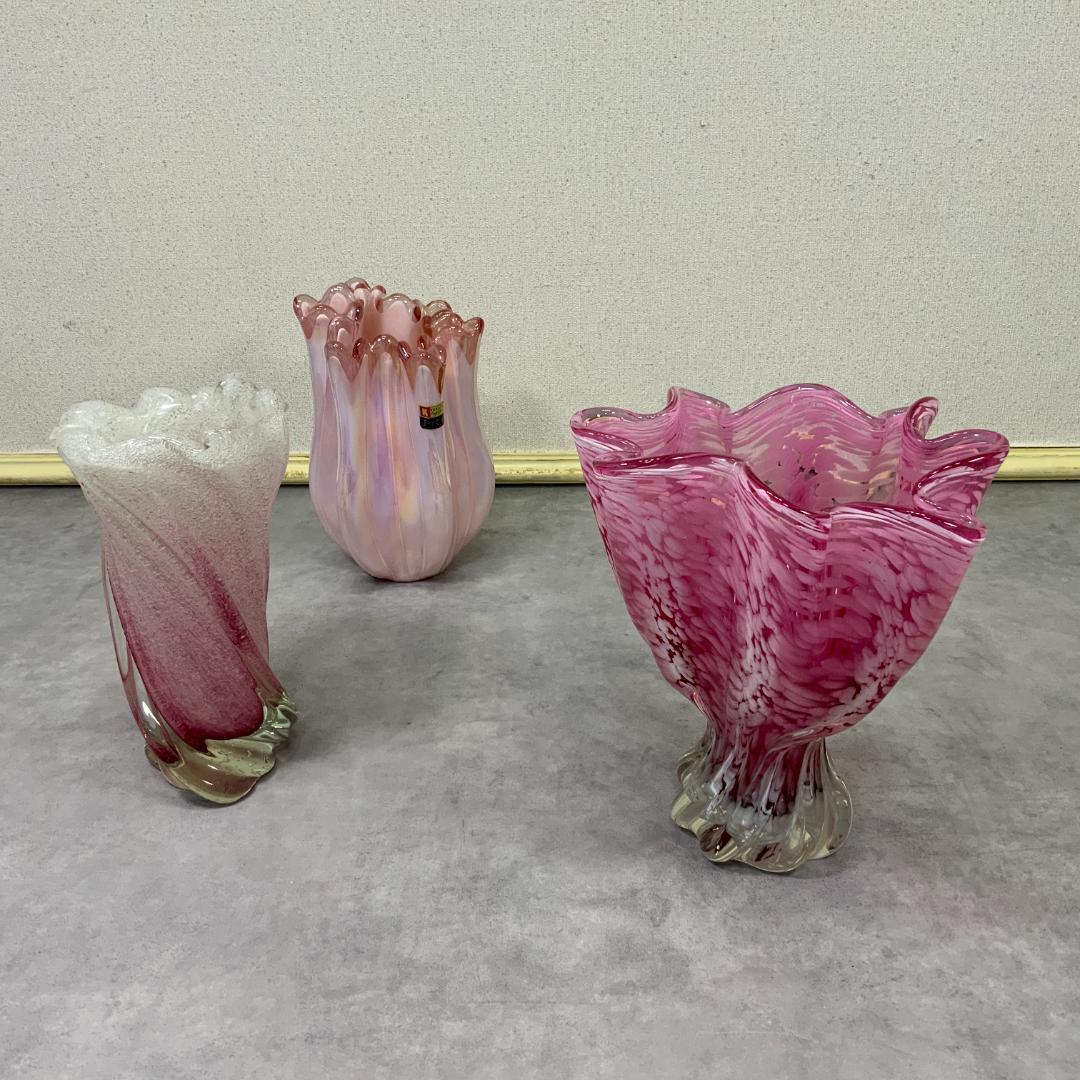 ジャパン ヴィンテージ ガラス ベース ドット ピンク×ホワイト 花器 花瓶