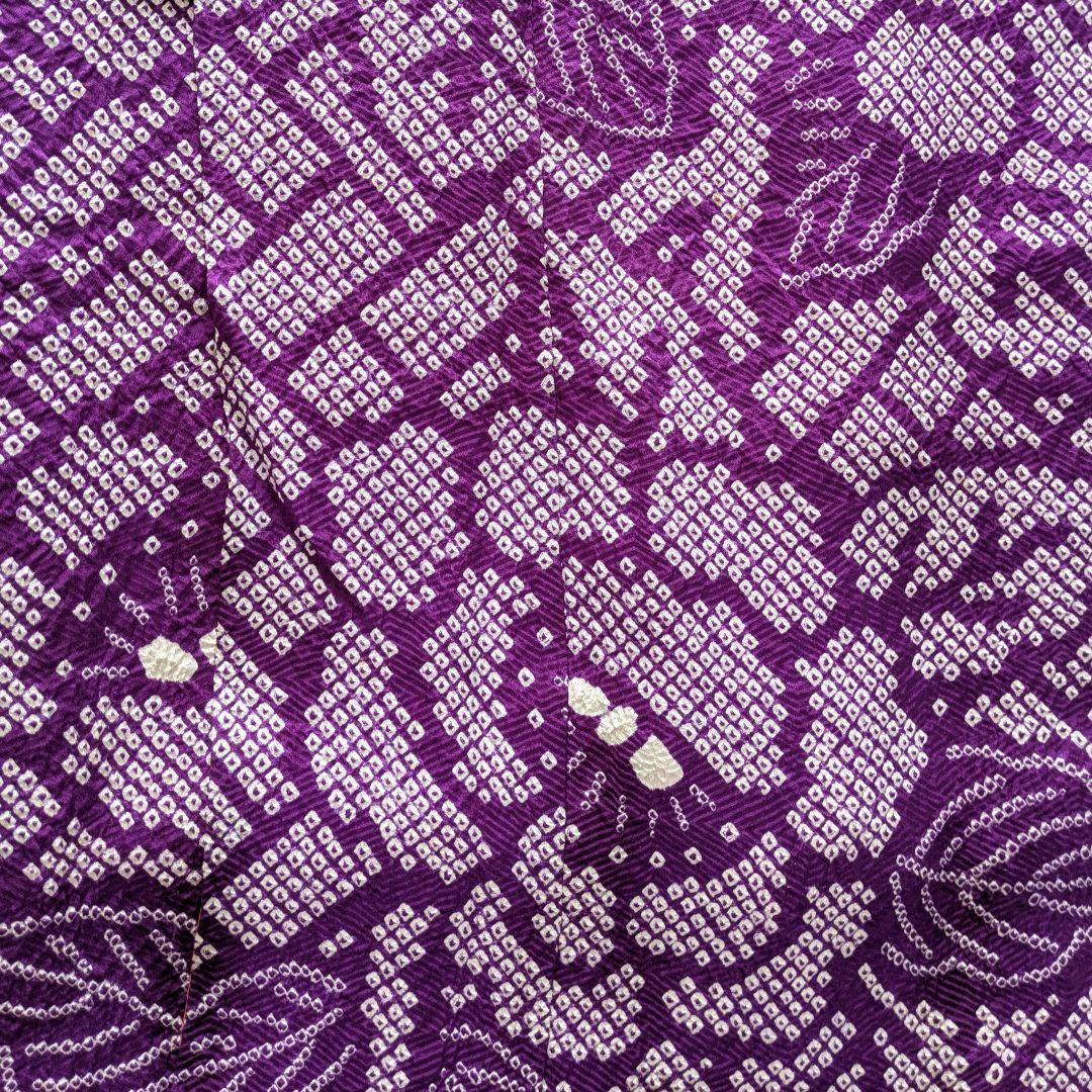 5-7歳　レトロ正絹紫総絞り牡丹　七五三　お着物・作り帯セット　アンティーク