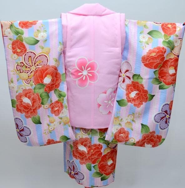 七五三 三歳 女児 被布着物フルセット ピンク×水色 日本製 お仕立て無料