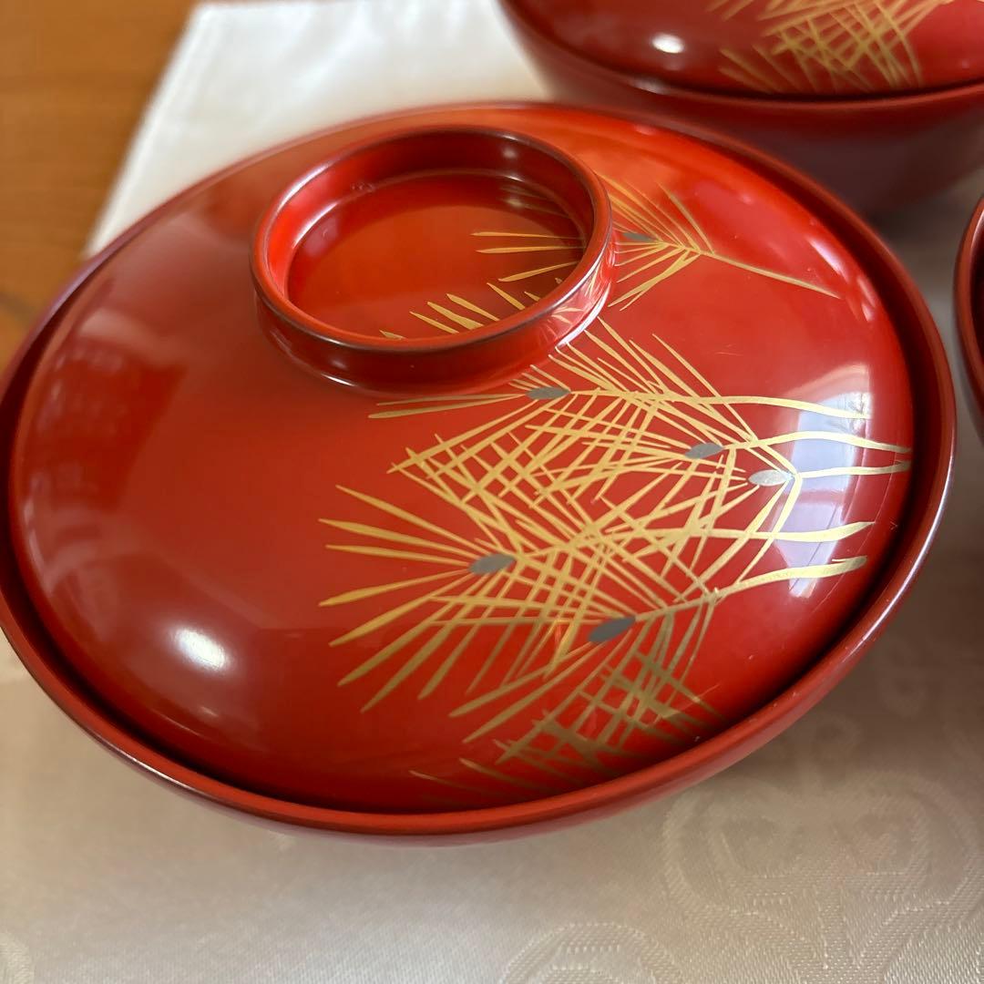 輪島塗り蒔絵松葉吸い物椀5客　 大正頃