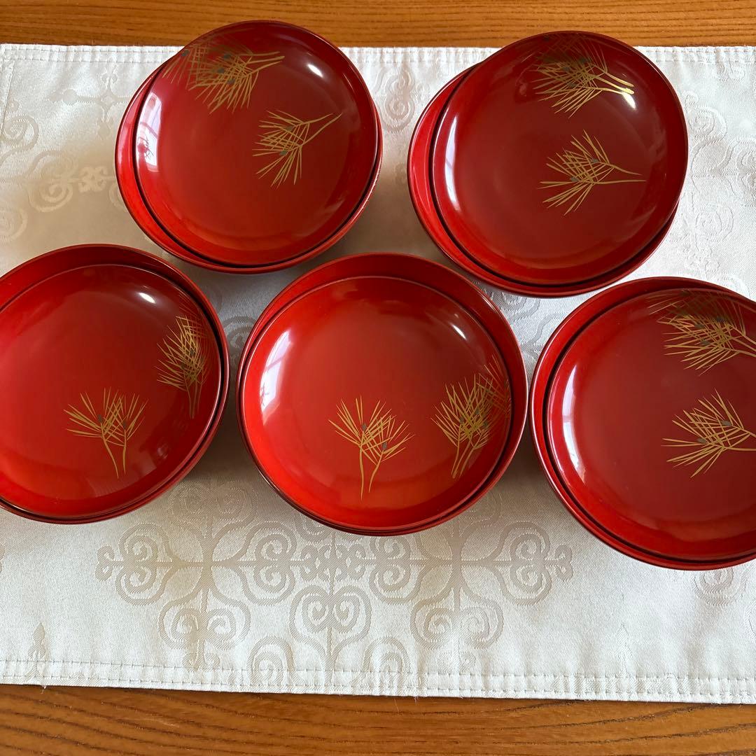 輪島塗り蒔絵松葉吸い物椀5客　 大正頃