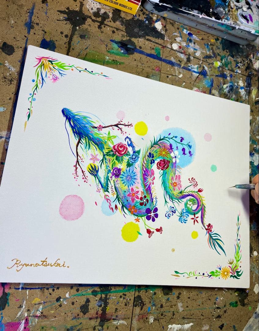 「幻の花龍」 開運絵画 龍神 花龍 抽象画 アクリル画 龍ノツカイ