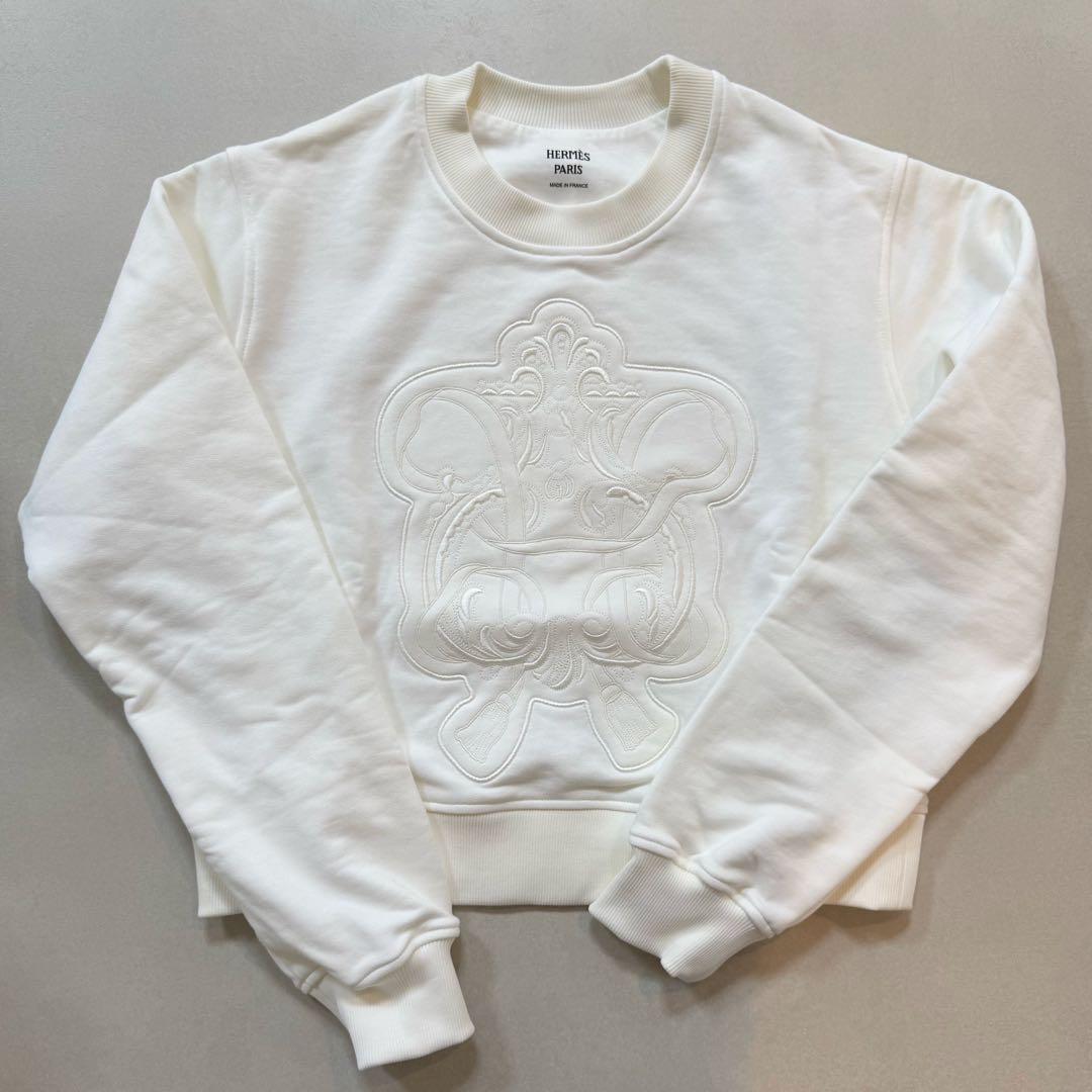 エルメス HERMES タック スウェット トレーナー 白 ホワイト 刺繍 今期