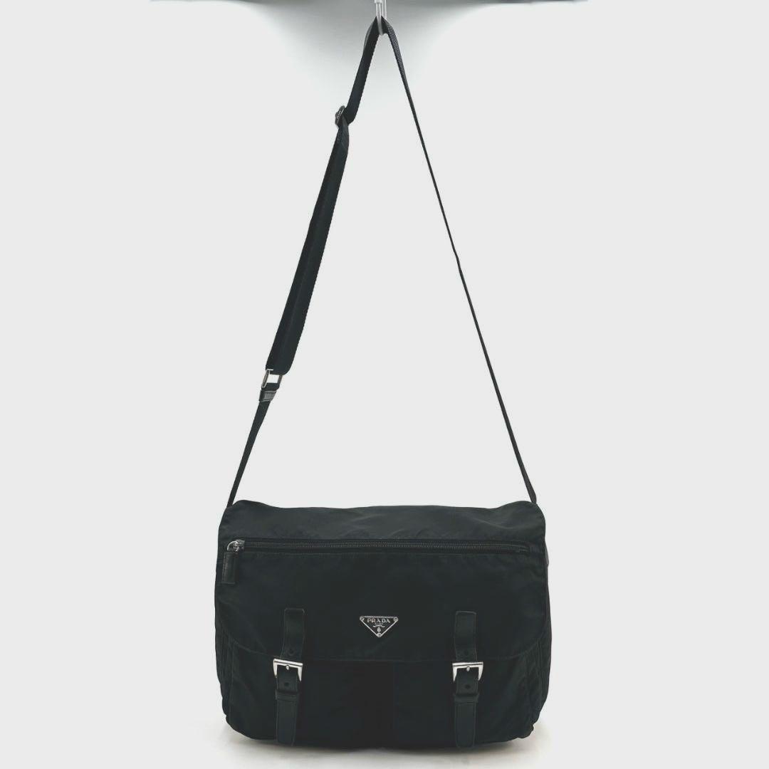 PRADA プラダ ダブルポケット ショルダーバッグ メッセンジャーバッグ 黒