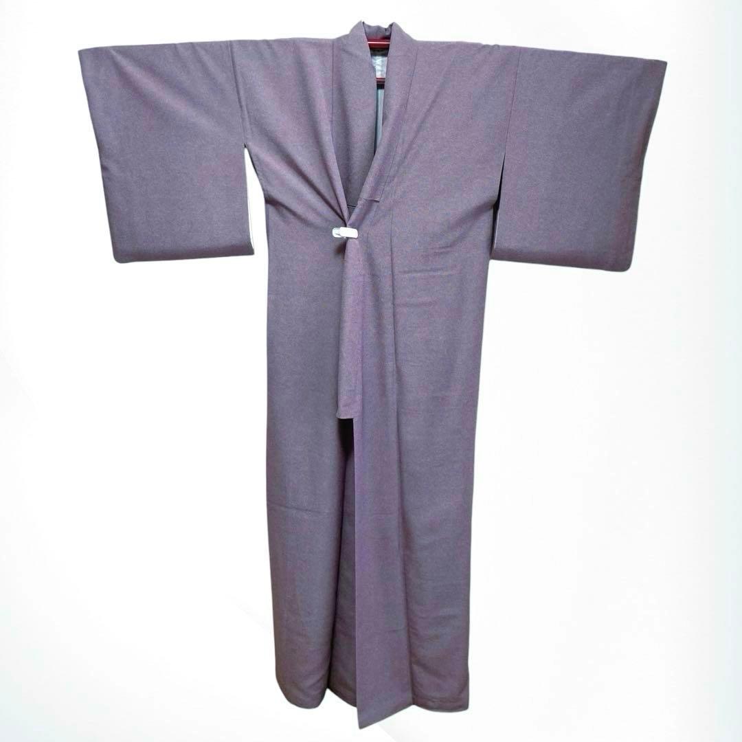 【美品✨】東レシルック　さんび　洗える着物　江戸小紋　三役　鮫小紋　くすみ紫L2
