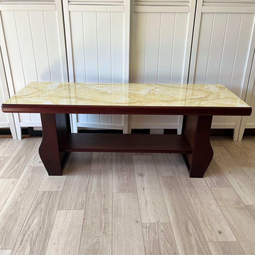 センターテーブル　ローテーブル　大理石柄　昭和レトロ　ビンテージ　木製