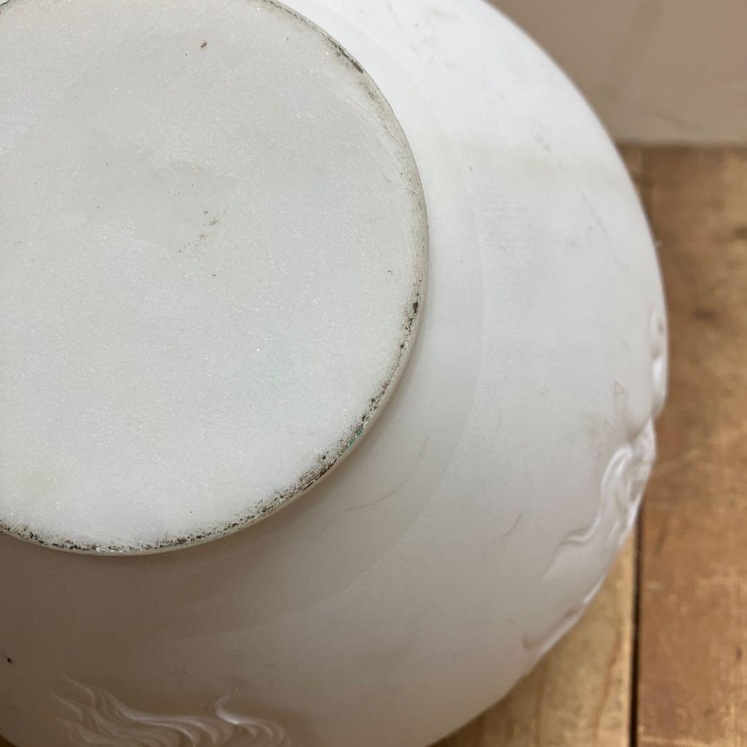 D-4 アンティーク 白大理石 龍彫刻 浮彫 丸壺 香炉 花器 縁起物 骨董