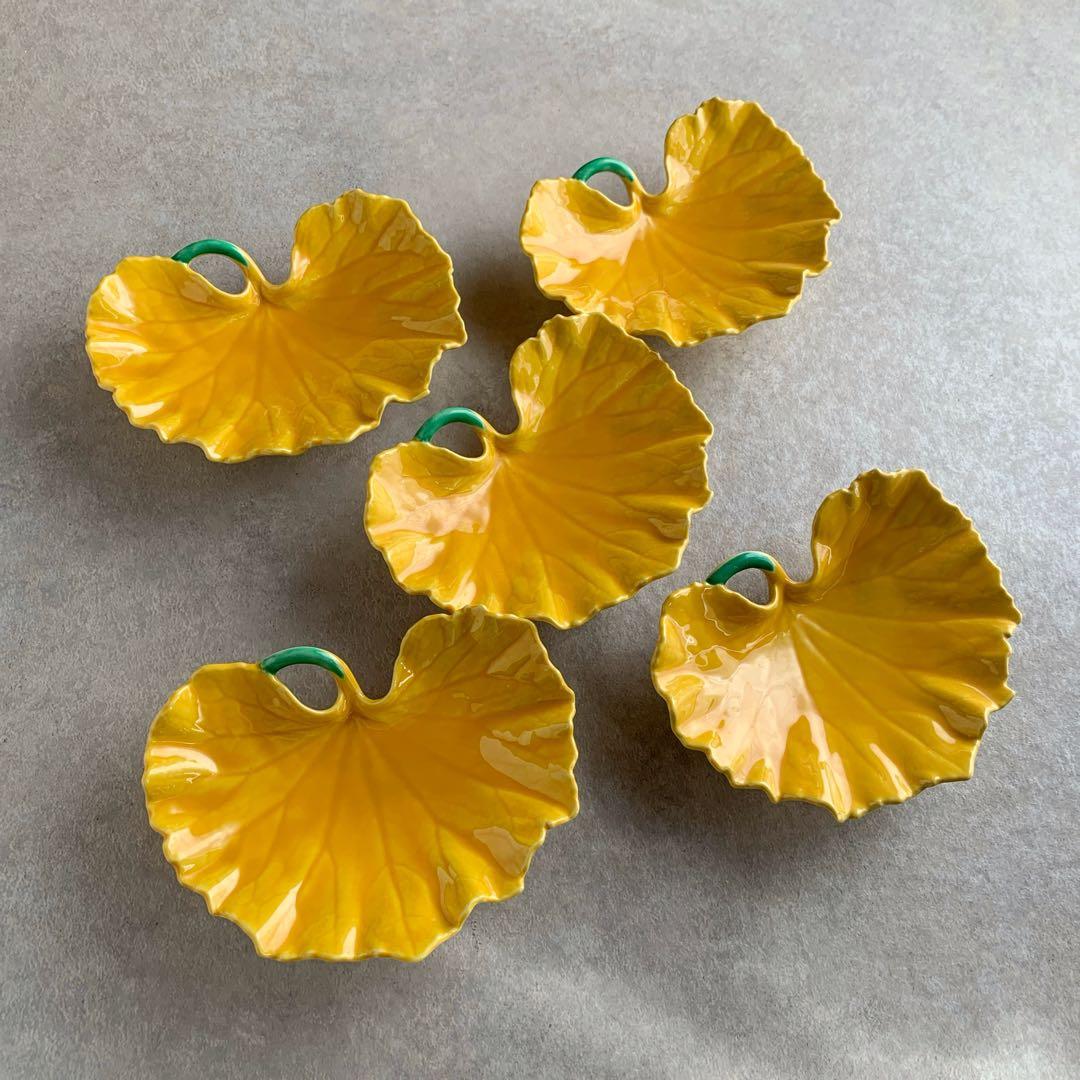 有田焼 つわの葉 陶器 皿 和食器 ５枚 三つ足 黄色