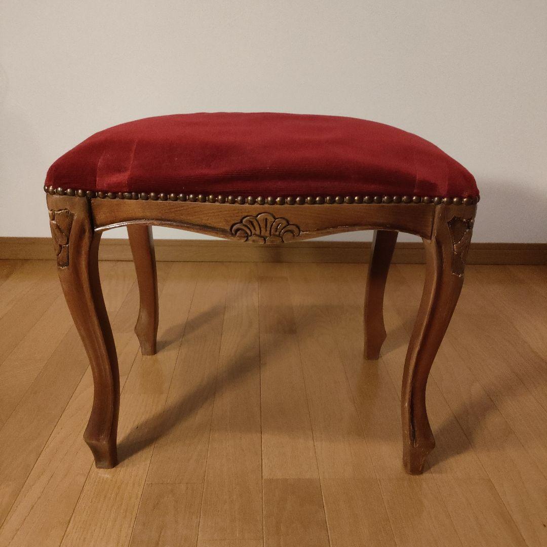 スツール レッド 猫脚 木製 オットマン アンティーク家具 レトロ ②