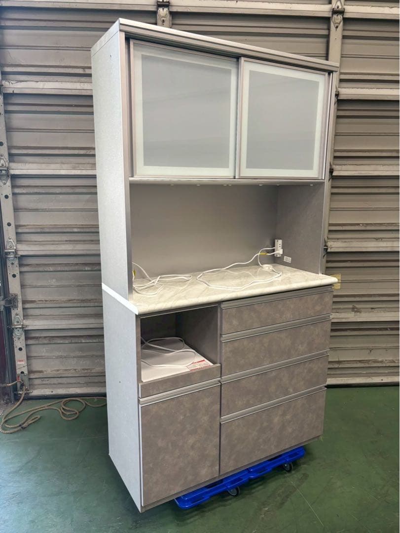 【美品】 古賀家具工業 キッチンボード 食器棚 人気 グレー 2022年製