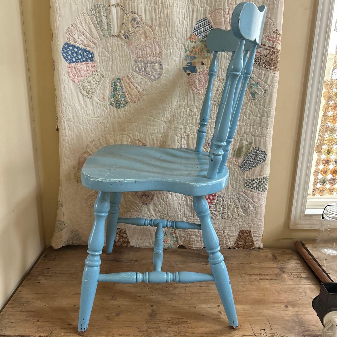 ヴィンテージ　木製チェア　水色