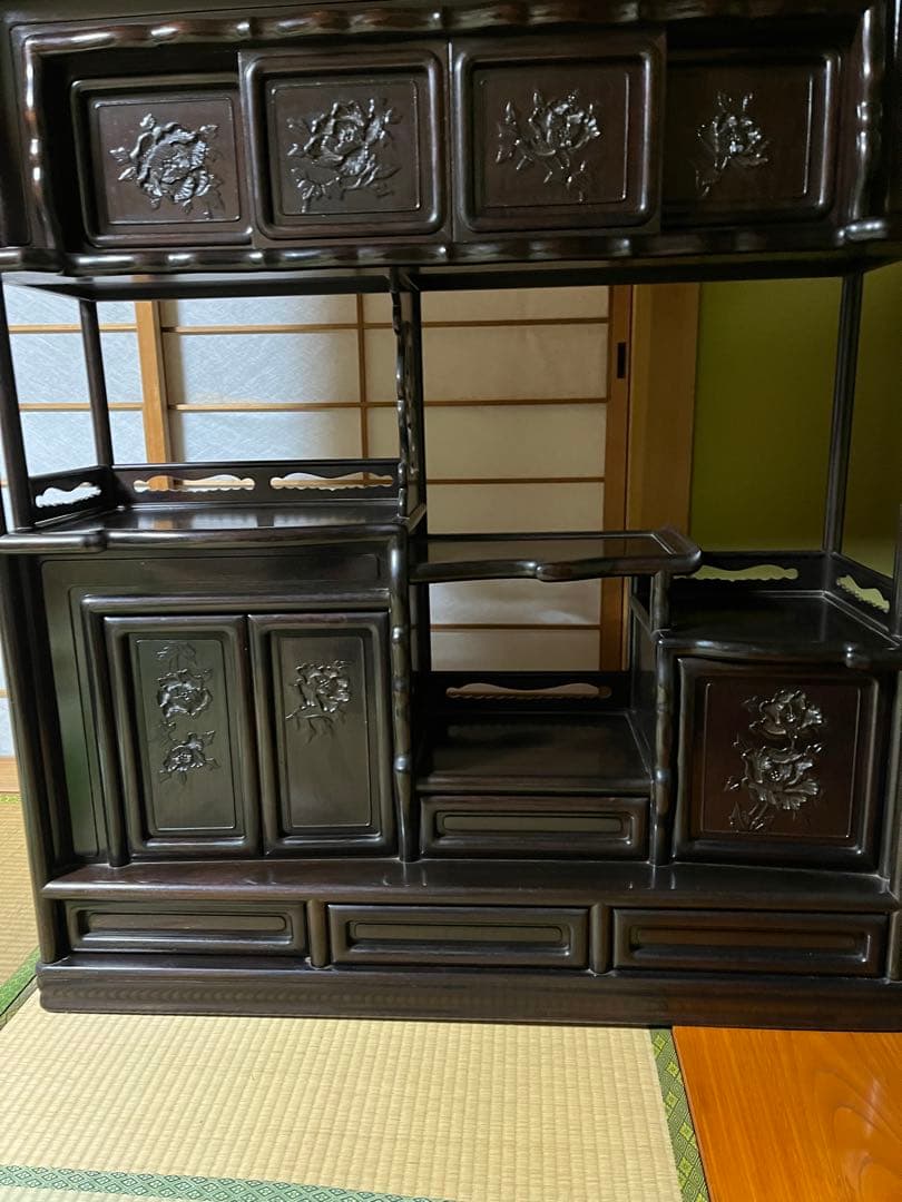 【2/8迄の出品】唐木 棚　無垢 茶棚 高さ違い棚 茶箪笥 レトロ　送料込