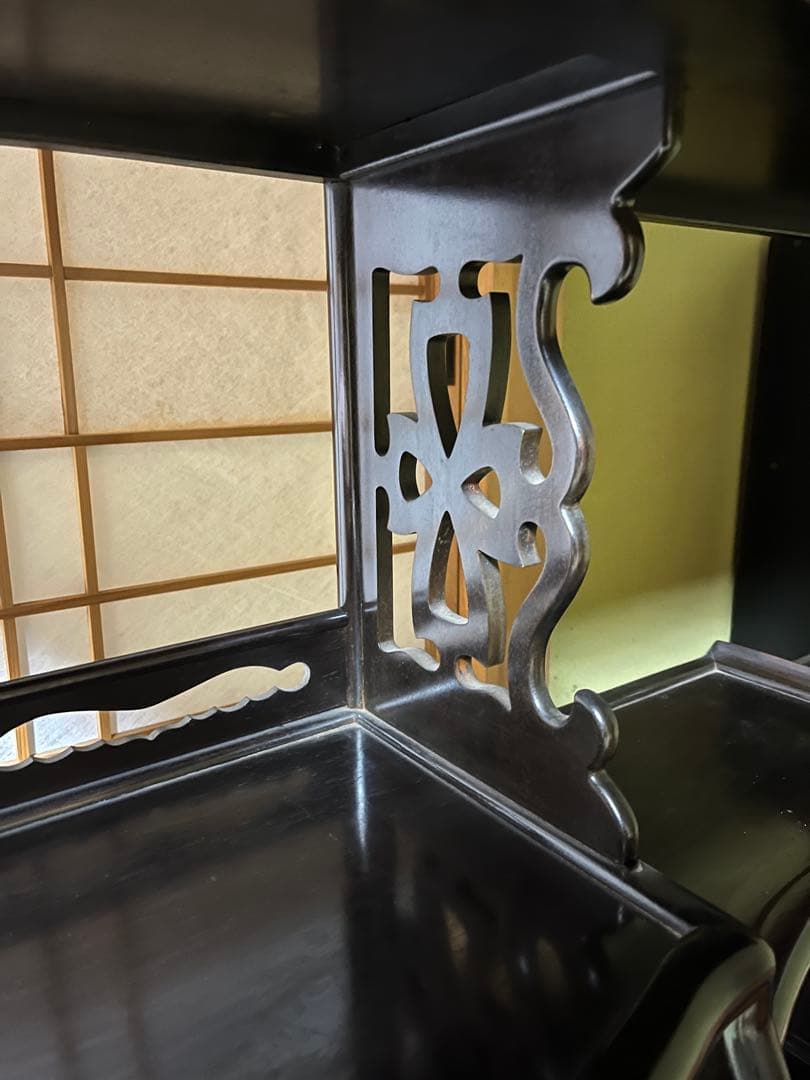 【2/8迄の出品】唐木 棚　無垢 茶棚 高さ違い棚 茶箪笥 レトロ　送料込