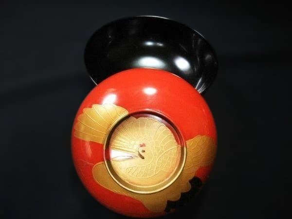 吸い物椀 金蒔絵 ツル 鶴 大名碗 盛り上げ 明治期 骨董 時代物 逸品 美品