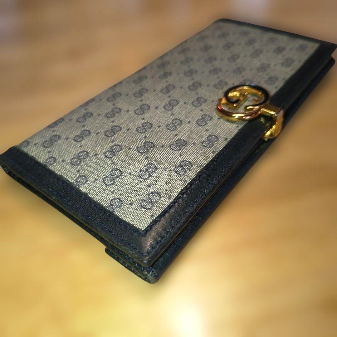 オールドGUCCI 二つ折り長財布 GクリップGG柄　イタリア製