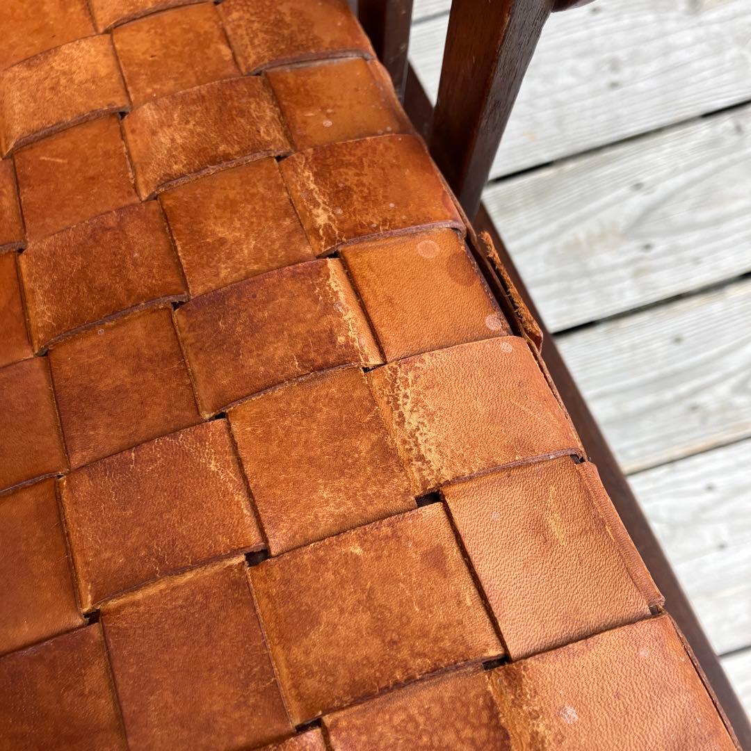 北欧レトロ 木製フレーム メッシュレザーアームチェア 一人掛けソファー 古家具