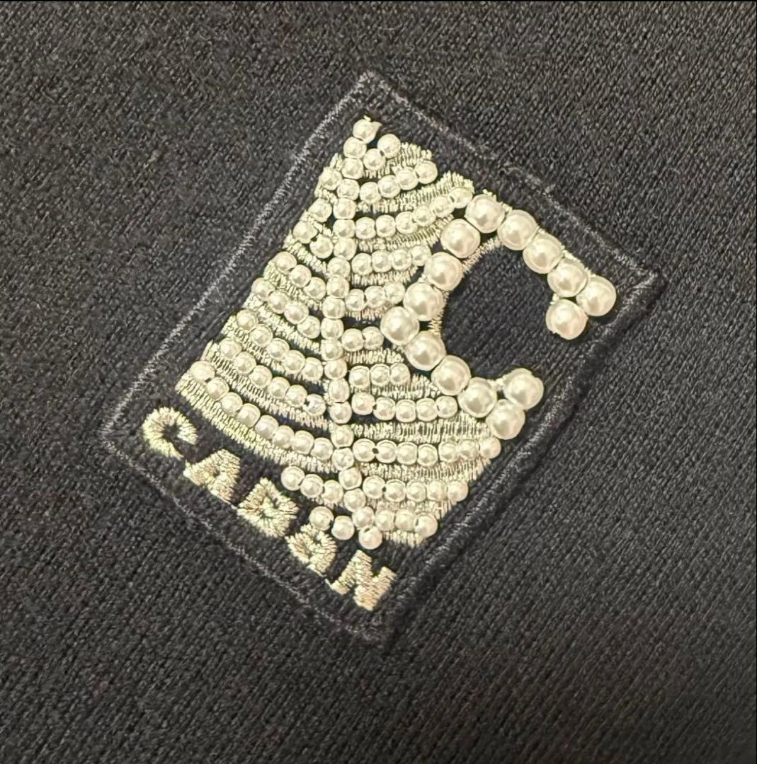 caban コットンカシミヤ パールロゴポロカーディガン ブラック