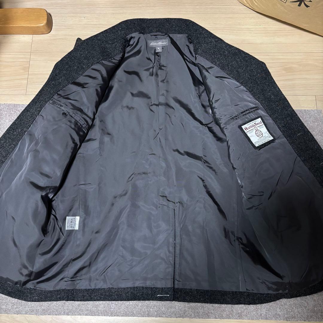 未使用品⭐︎エディーバウアー　ウールコート　ハリスツイード　ダークグレー　XL