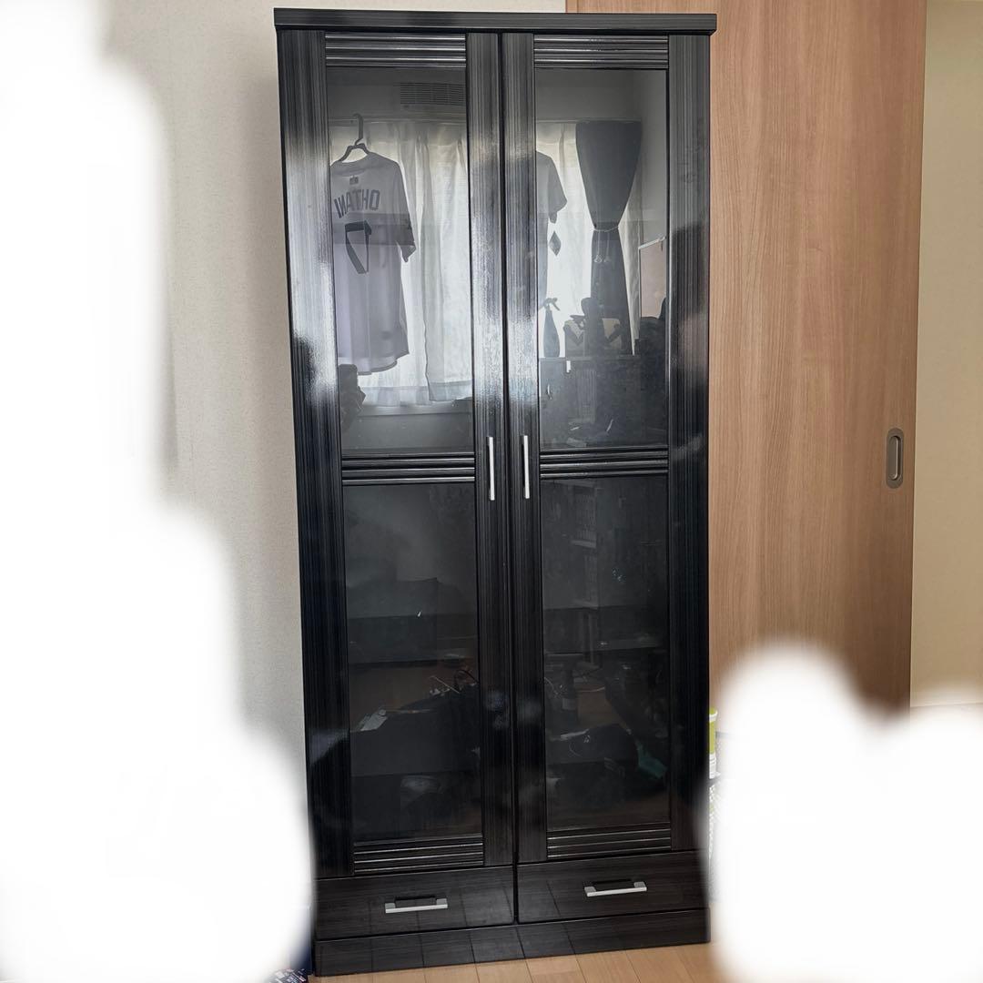 【組立不要！】キャビネット　本棚　収納　ガラスケース　ブラック