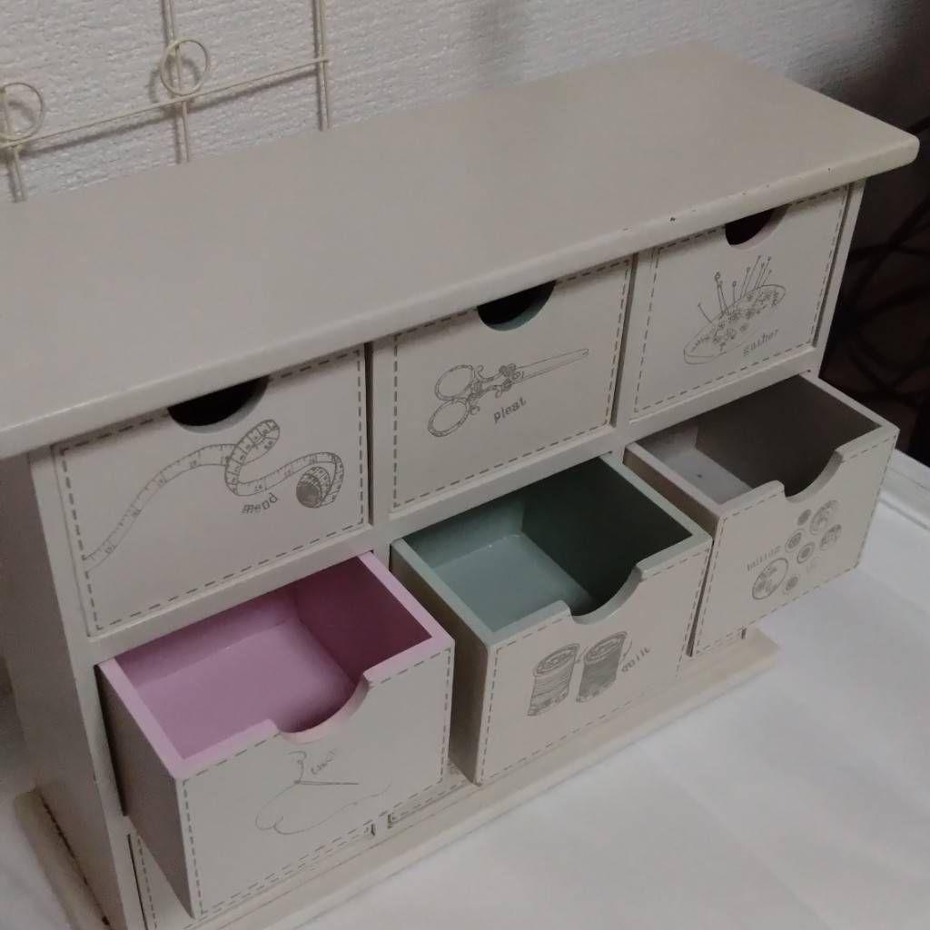 アンティーク　ソーイングボックス棚