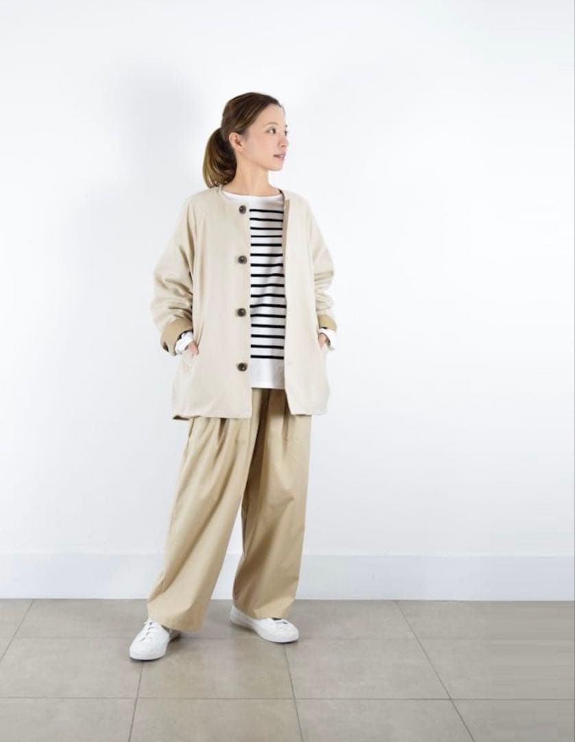 prit(プリット)ポリエステルツイル　リバーシブルノーカラー コート