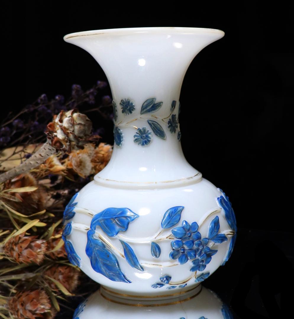 オールド・バカラ 19世紀美術館級作品 パリ万博試作品 レアカラー 大型花瓶 青