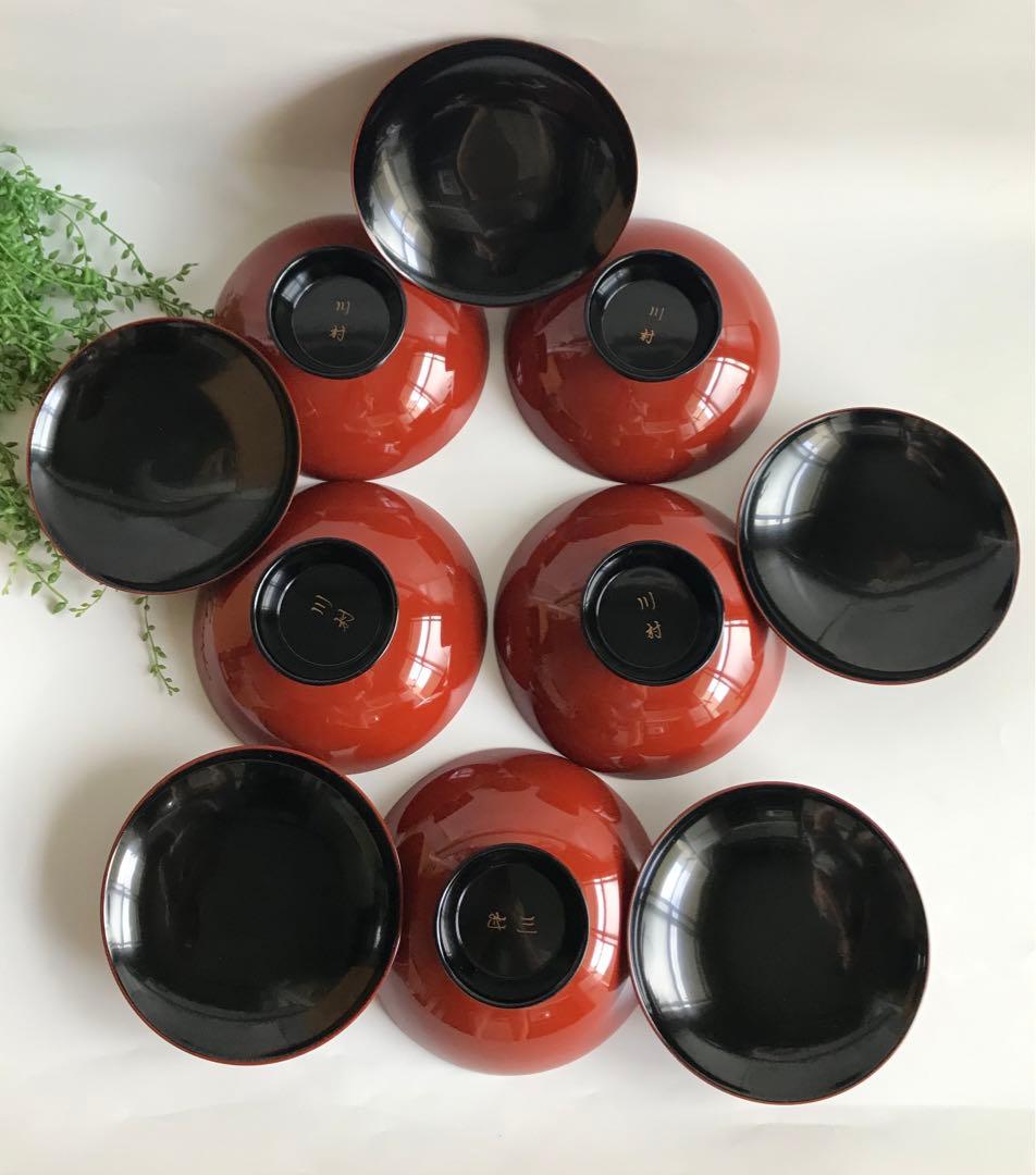 輪島塗　木製 柏葉尽蒔絵　縁起　大椀　5客