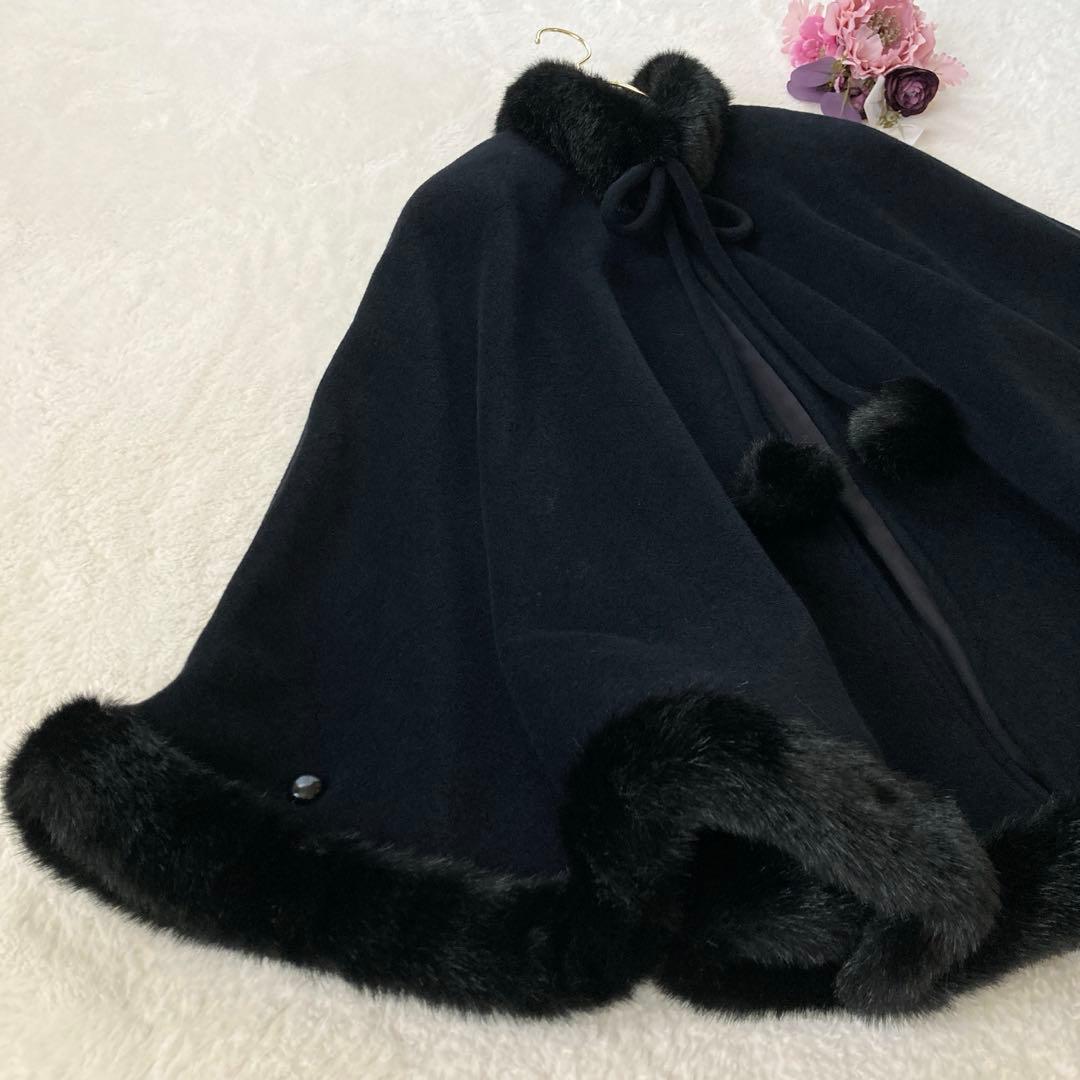 アンゴラ100% ウールポンチョ　マントコート　ケープ　M 美品
