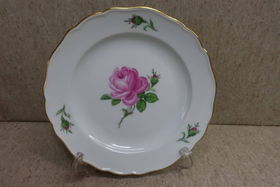 マイセン ピンクローズ 金彩プレート ペア スクラッチ