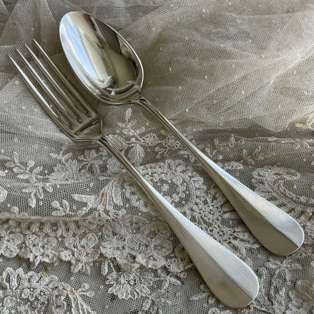 【D-２】フランスアンティーク　すずらん　１組　スプーン＆フォーク　モノグラム