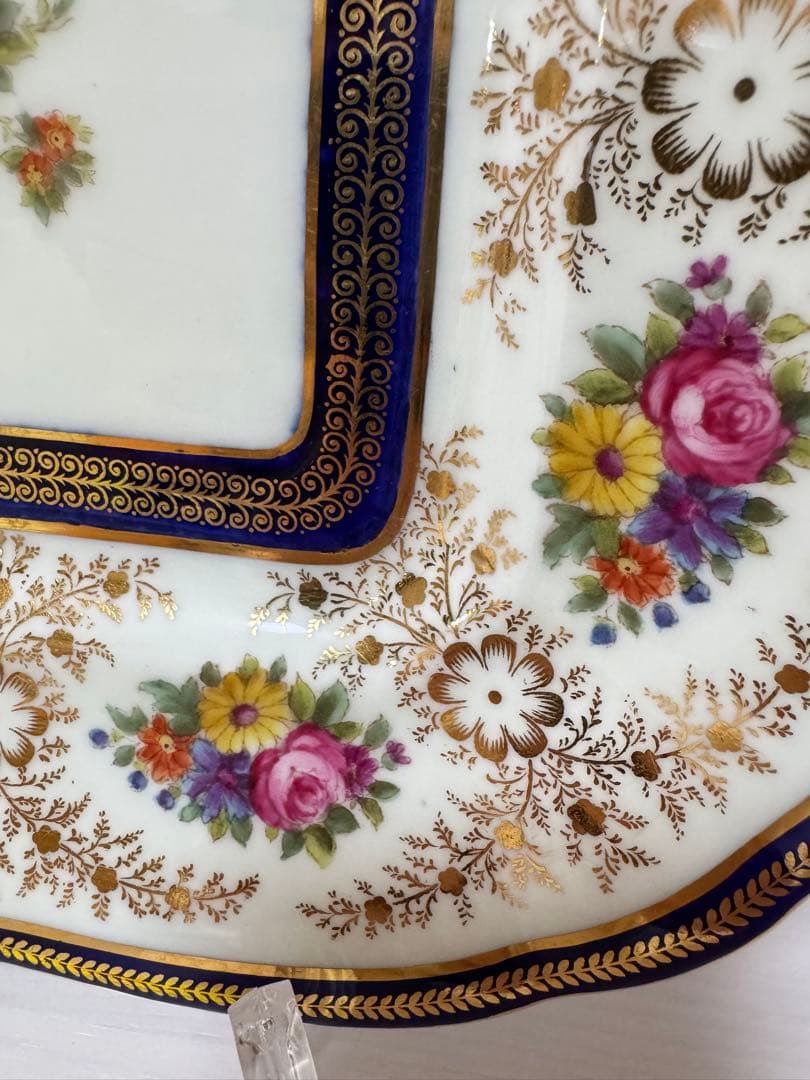 コウルドン 金彩 コバルトブルー 花柄 スクエアプレート 英国皿26cm