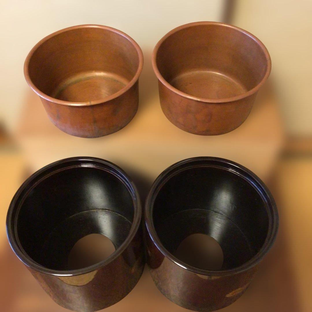 アンティーク　輪島塗り　手あぶり　火鉢　一対　木箱付き　落とし付き　呂色　菊模様