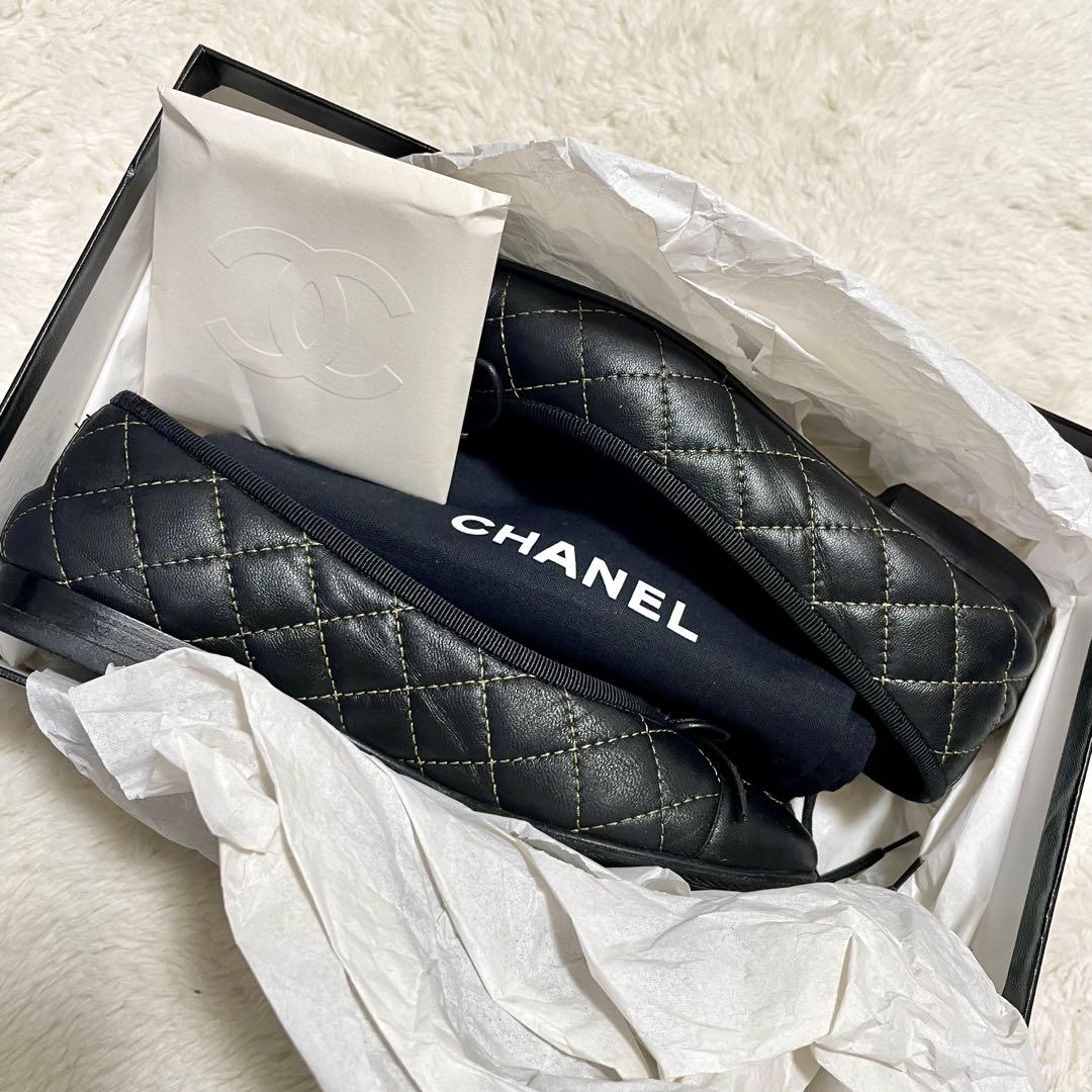 箱保存袋付き CHANEL シャネル ココマーク マトラッセ フラットパンプス